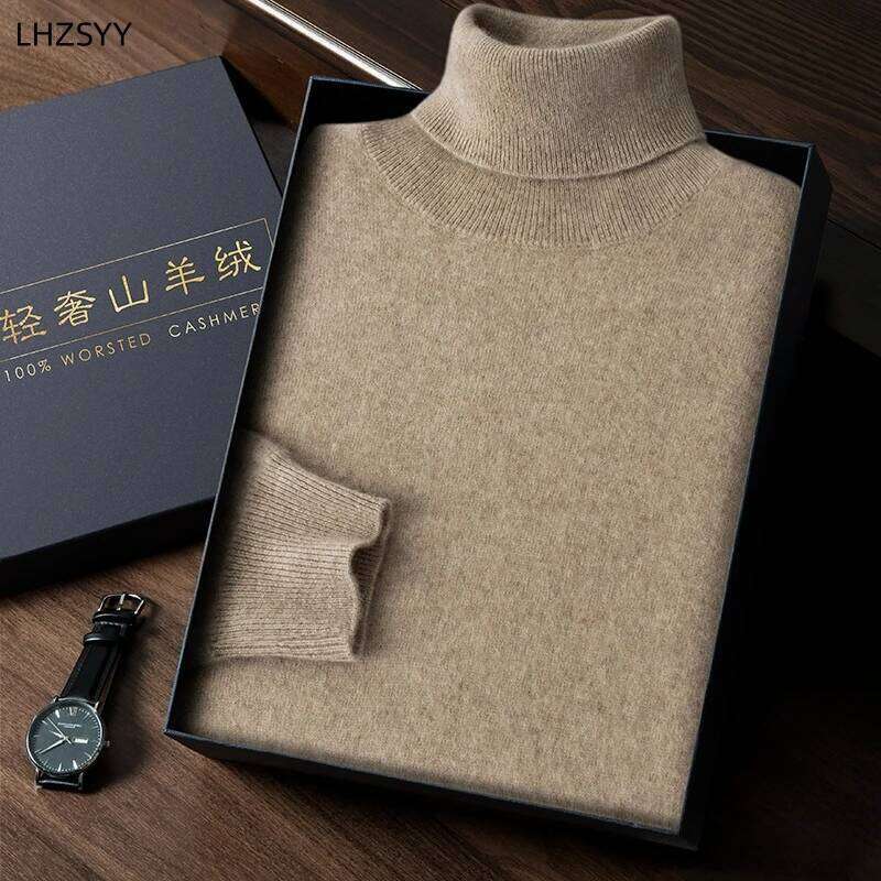Autumn Winter New 100% Cashmere Sweater Men's Turtleneck Turtlenecks Knit Pullovers Youth Loose Warm Business Casual Solid Top 250812