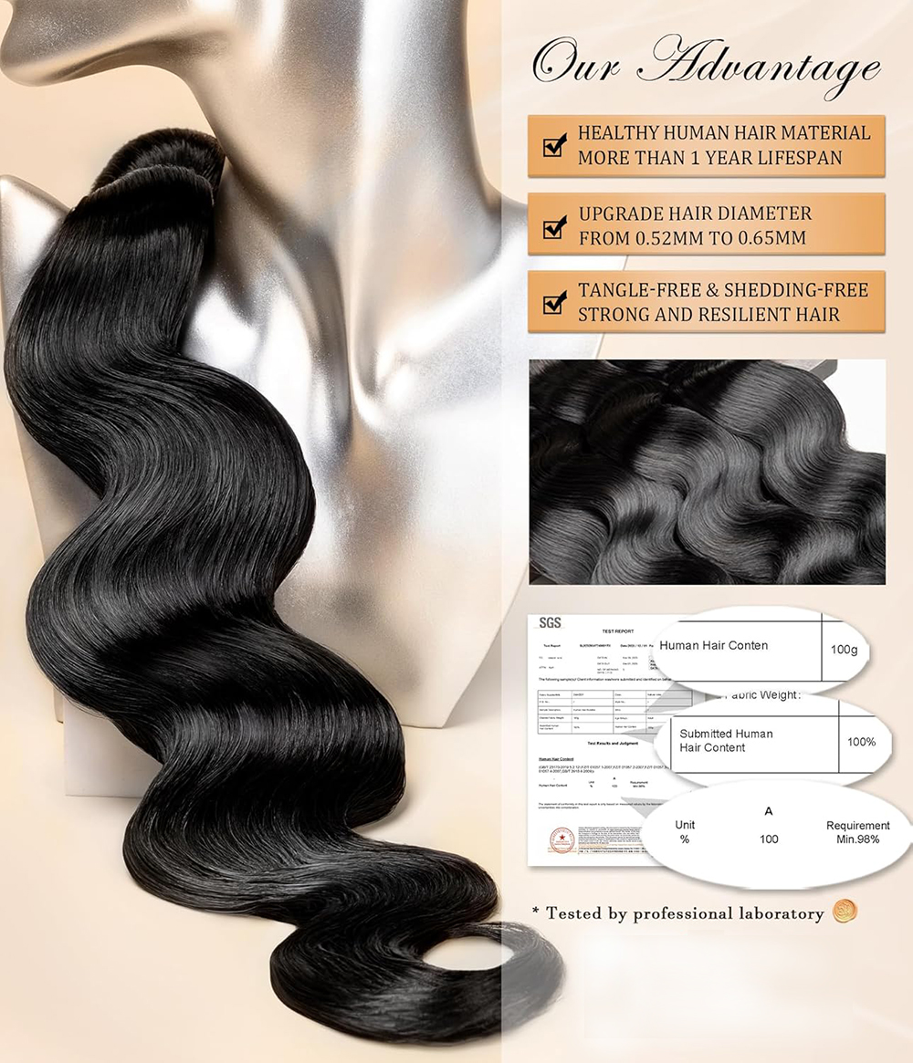 Healthy Human Hair Bundles, Body Wave Bundles Human Hair, 100% Unprocessed Selected Brazilian Virgin Remy Hair Extensions 3 bundles Single Bundle