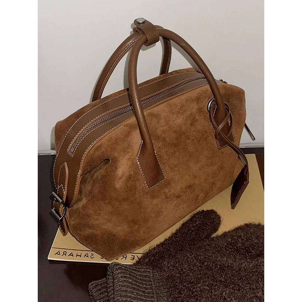 Suede Boston Women's New 2025 Commuter Handbag Crossbody Bowling Bag Modern Neutral Sle Zipper Closure Casual Scene