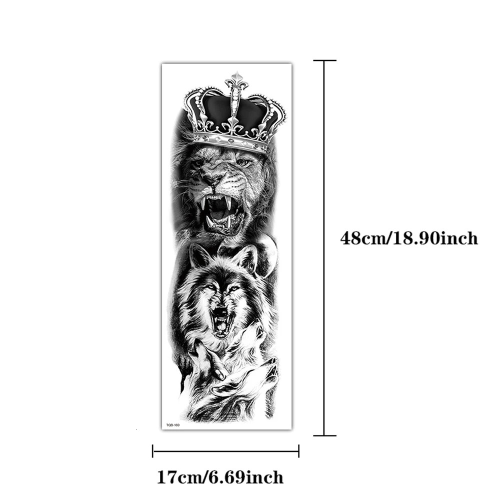 Large Full Arm Sleeve Waterproof Temporary Tattoo Sticker Skul Dragon Snake Lion Wolf Tiger Prajna Tatoo Body Art Men Women 250809