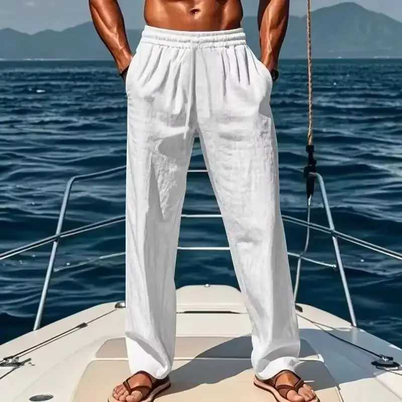 Spring and Summer New Mens Solid Color Cotton and Linen Casual Long Pants Hawaiian Beach Loose Sports and Breathable Street Pants W250812