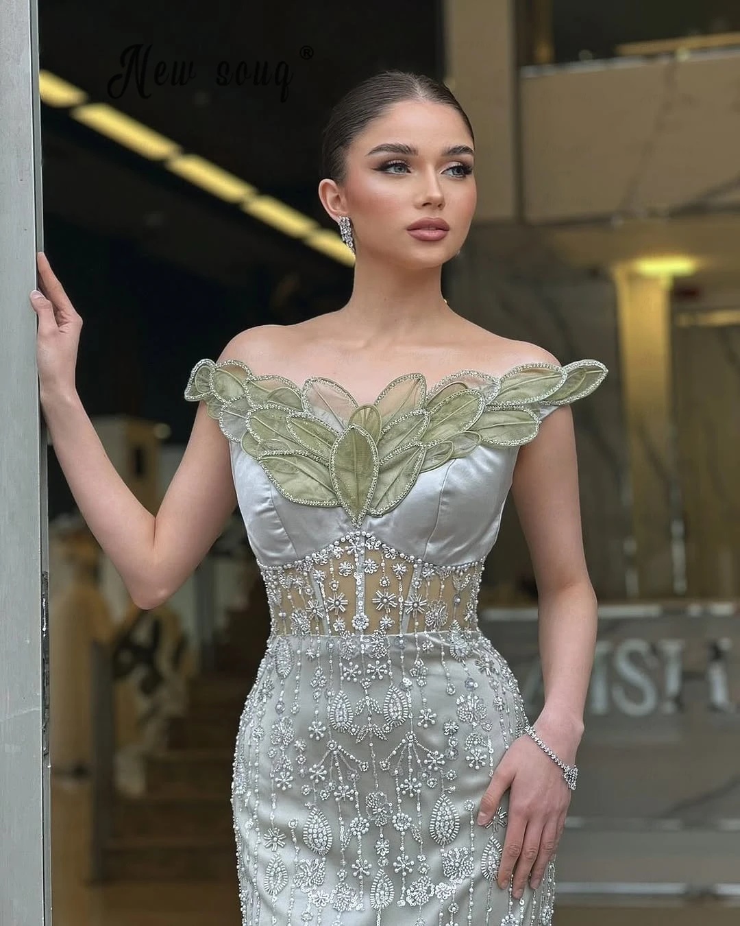 Fashion Evening Dresses For Women Off Shoulder Sleeveless Gown Lace Appliques Floor Length Dress Party Customized Dress