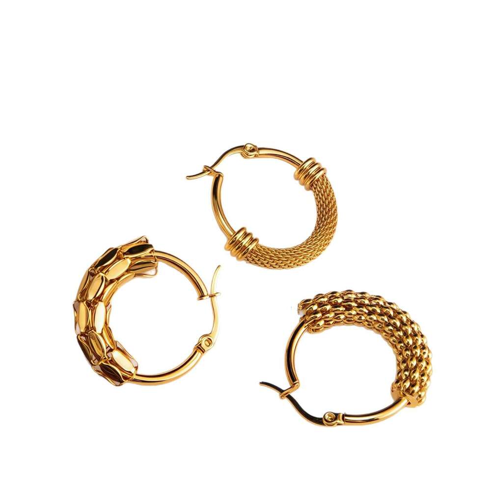 Personalized Mesh Half-Wrapped Titanium Gold-Plated Anti-Fade Craft Stainless Steel Earrings