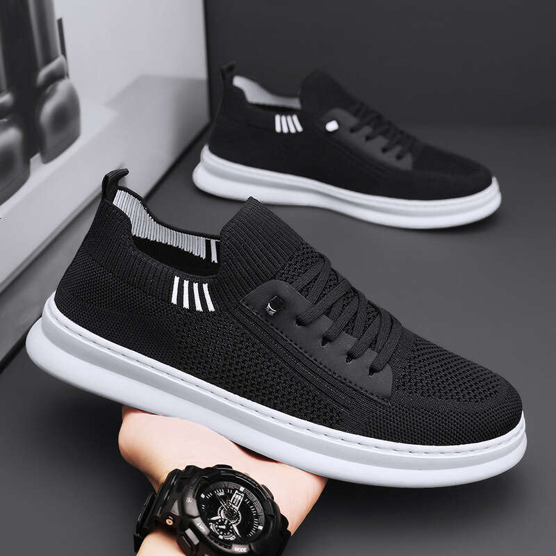 Free shipping Flyknit Men's Trendy Slip-On Casual Sneakers Soft Sole Hollow Mesh Breathable Air Conditioning Shoes
