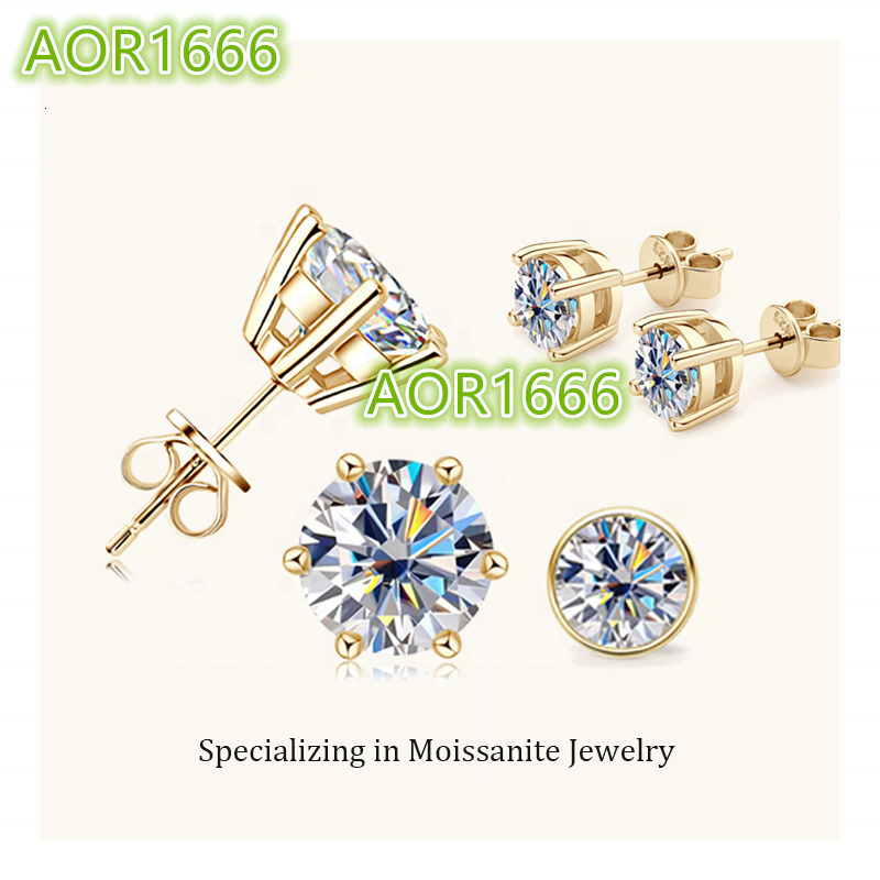 Hot Selling 925 Silver 0.5ct 1ct 2ct Moissanite Earrings 6 Claw Gold Plated Magnetic Solitaire Diamond Stud Earrings
