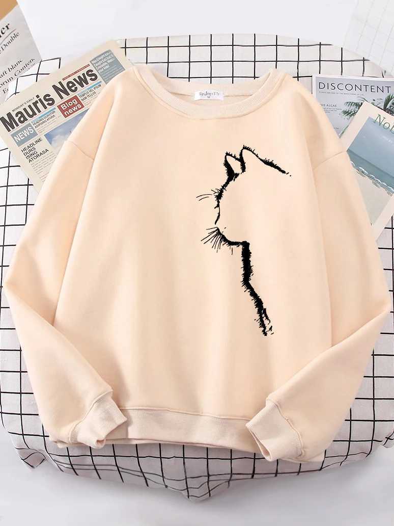 Simple Strokes Of Cat Pet Print Hoody Womens Shoulder Drop All-match Hoodies simple S-XXL Hoodie Street Quality Clothing Female Y250811