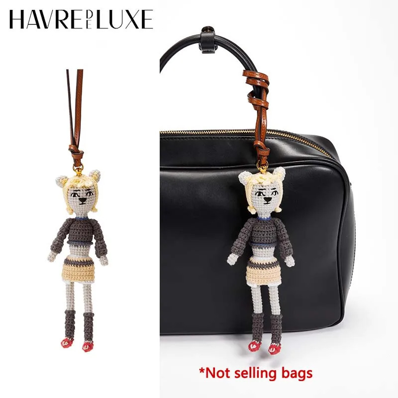 Woven cute doll bag charm knitted humanoid bag pendant womens bag keychain car pendant backpack decoration bag accessories 250811