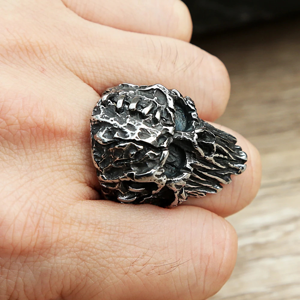 Gothic Vintage Black Devil Skull Rings Steampunk Stainless Steel Skull Ring Mens Hiphop Motorcycle Rock Biker Jewelry Wholesale 250812