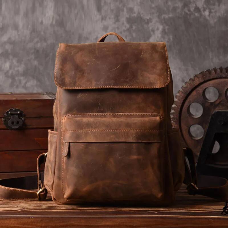 Vintage Genuine Backpack Men Bagpack Bag mochila Crazy Horse Leather Male Hiking Rucksack Daypack Laptop Case high-quality