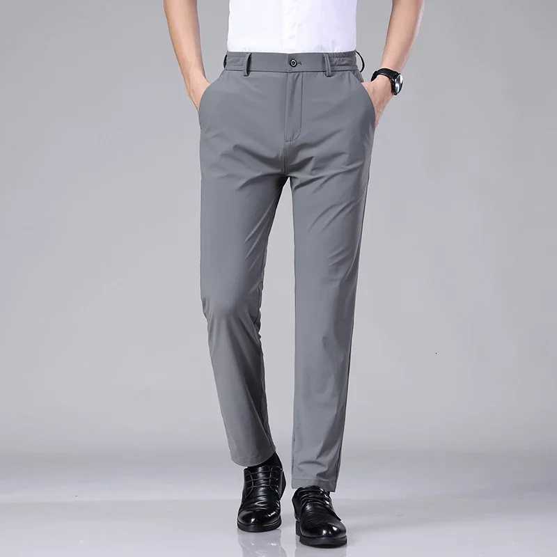 Mens Casual Pants Spring Summer Thin Business Slim Elastic Waist Trousers Korean Classic Stretch Black Gray Trousers Male W250812