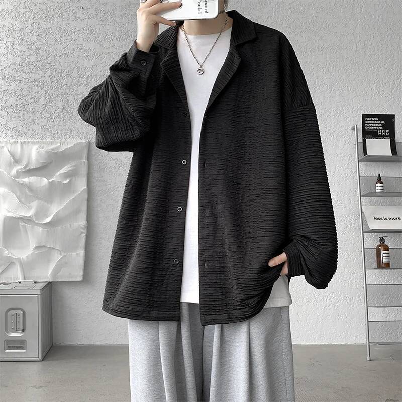 2025 Spring Summer Men White Vintage Shirts Mens Haruku Fashion Oversized Shirt Male Black Casual Streetwear Blouses 5XL ddmymarket