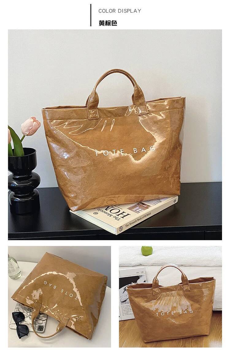 Large Capacity DuPont PVC Waterproof Tote Bucket Durable Letter Printed Fashion Handbag Reusable Shopping Bag