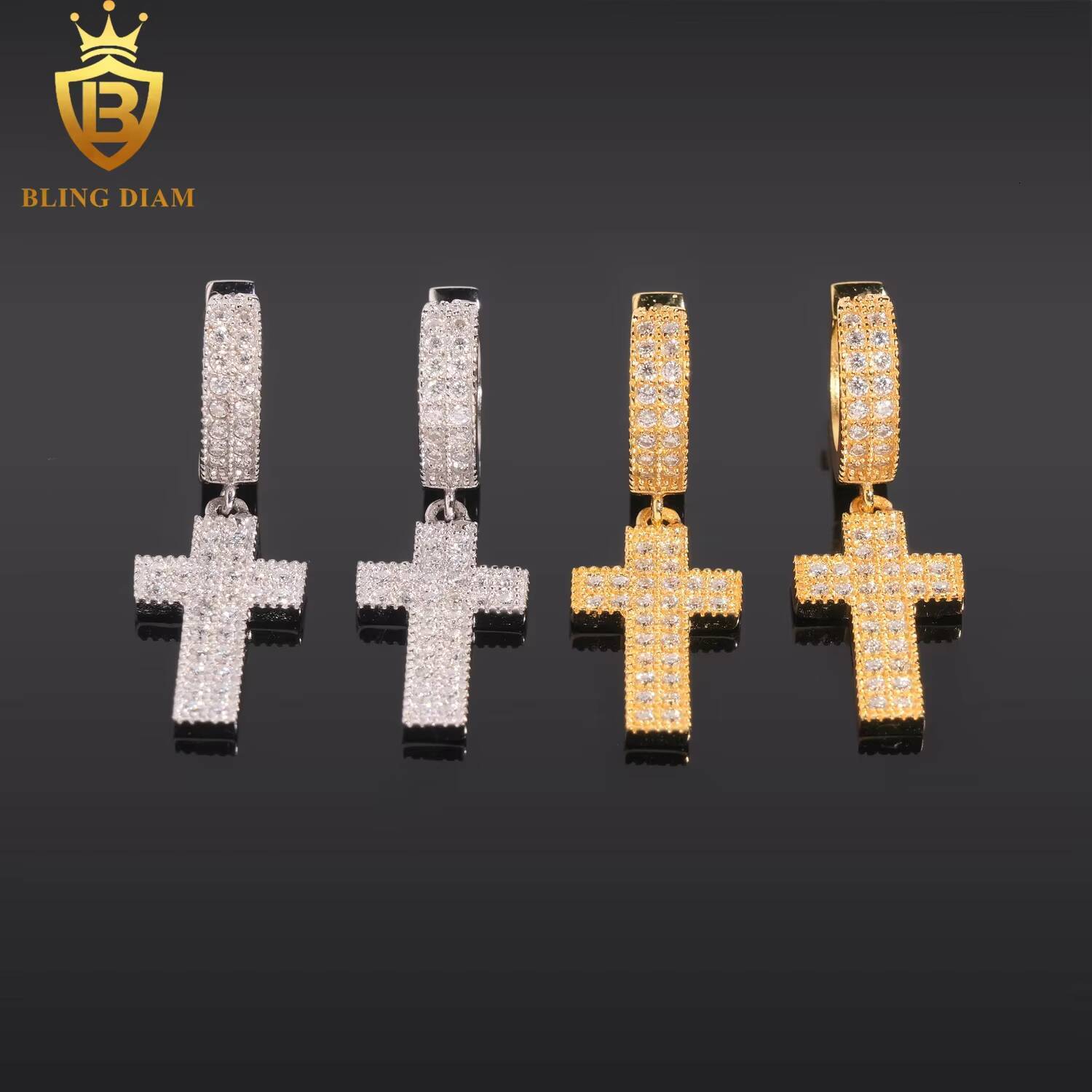 48 Hours Ready to Ship Fine Jewelry 925 Sterling Silver Vvs1 Moissanite Cross Hoop Earrings Vintage for Women Men