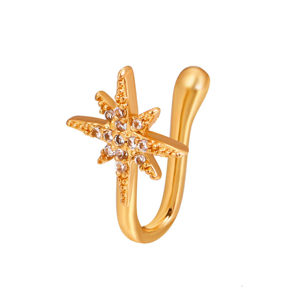 Clip Copper Inlaid Zircon U-Shaped Star Heart Crown Ring Non-Pierced Nose Piercing Jewelry