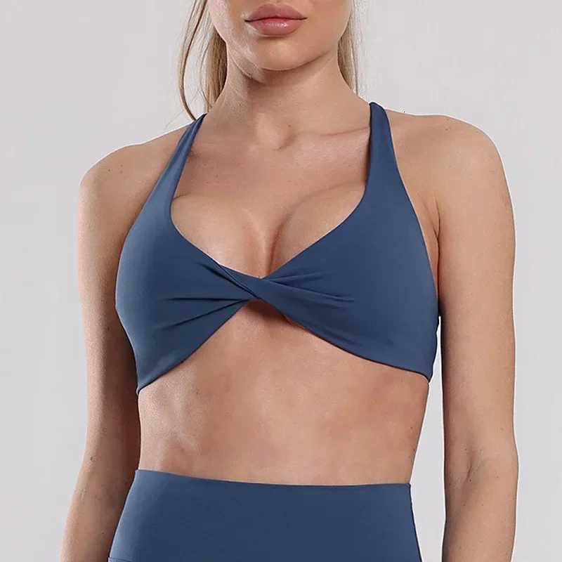 Veqking Thin Straps Cross Back Women Bra Quick Drying Sports Corp Tops Front Twist Deep V Gym Fitness Top Workout Bra Z250812