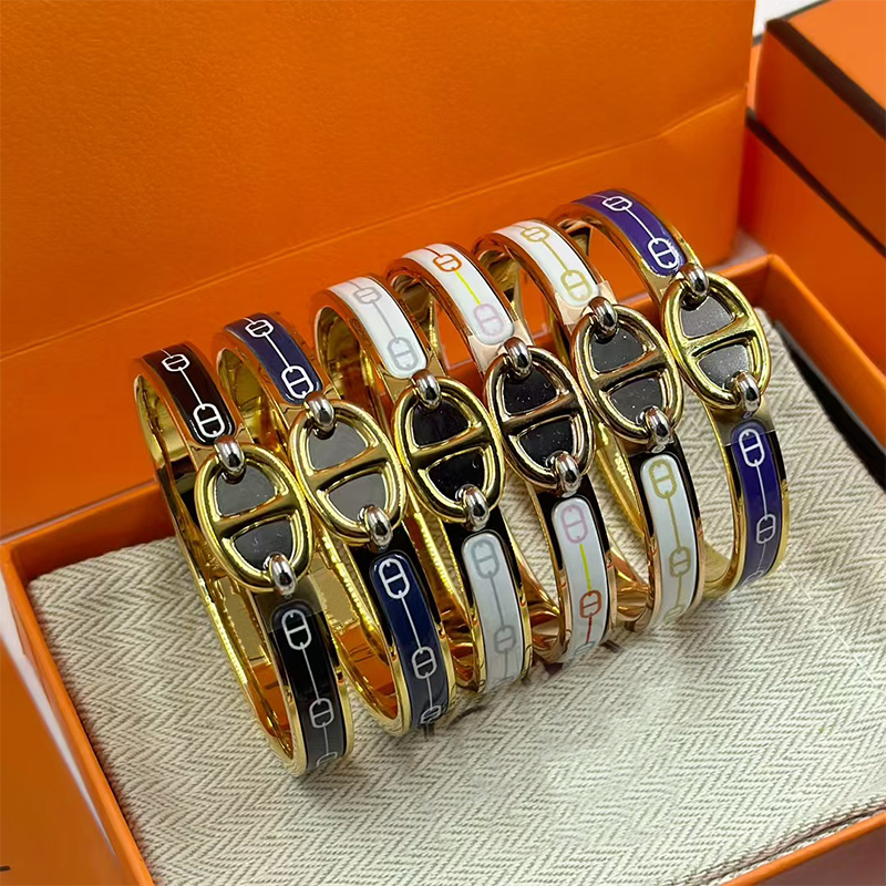 2026 Luxury Brand H Bracelet Classic Enamel Pattern Pig Nose Bracelet Couple Fashion 18k Gold Designer Jewelry for Men and Women