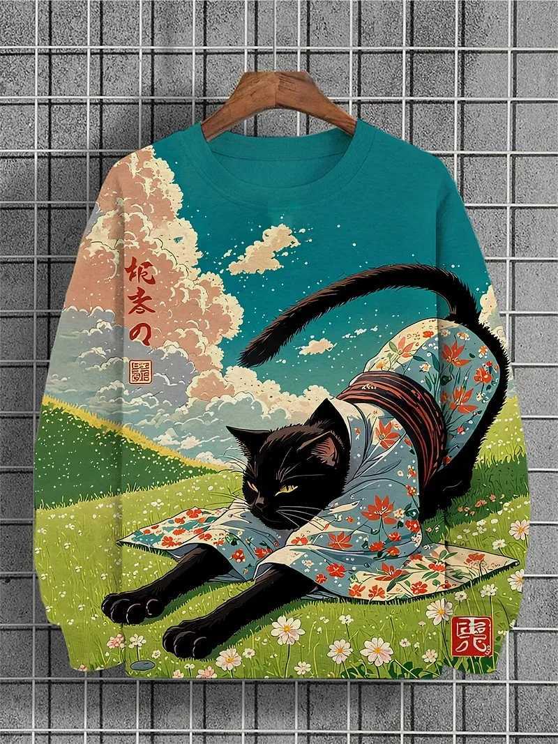 Mens Animal Sweatshirts Long Sleeve Sweatshirt O-Neck Fashion Cool 3D Printed Japanese Art Prints Casual Sweatshirts Y250811