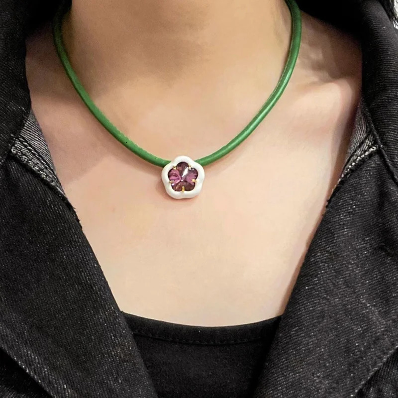 INES Color Heart Flower Hyperbole Zircon Leather Choker Clavicle Necklace for Women Girls Party Fashion Jewelry HANGZHI 250807