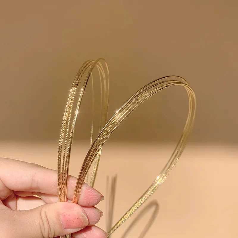 New Thin Gold Color Bands Wen Multi-layer Alloy Hair Hoop Double Root Metal Hair Bands Hair Accessories Smooth Hoop X250812