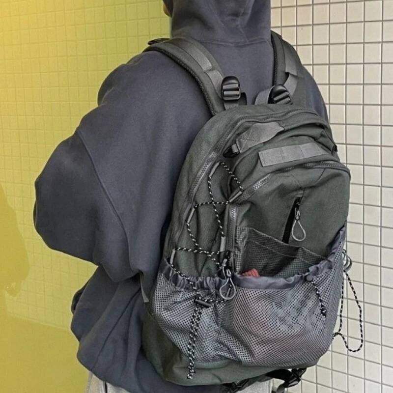 High-capacity Grunge Men Backpack Vintage Y2k Aesthetic Streetwear Backpacks Casual All Match Trendy Drawstring Rucksacks high-quality