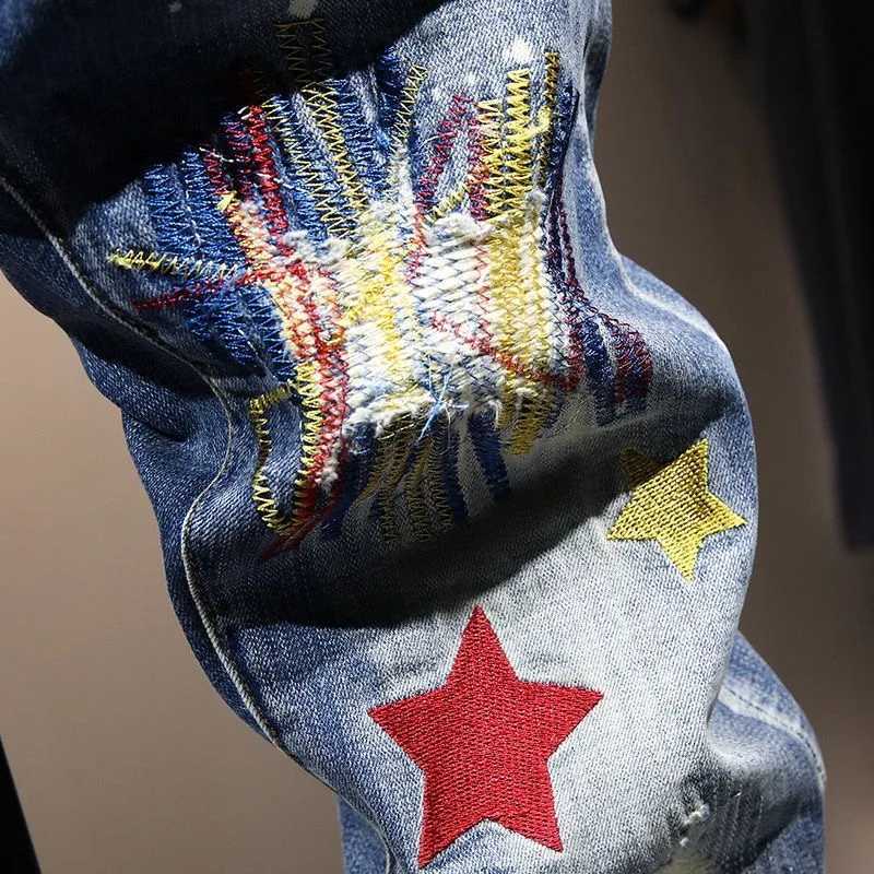 2024 Spring and Autumn Fashion Trend Printed Straight Leg Stretch Jeans Mens Casual Relaxed Breathable High-Quality Trousers X250812