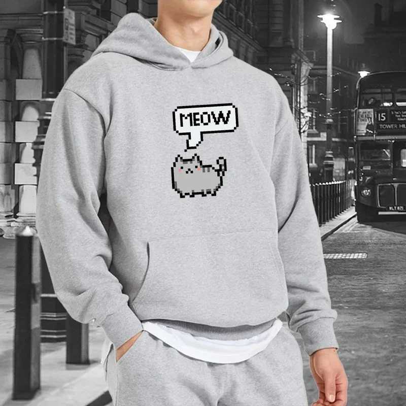Cat Pixel Print Hoodies for Men Women Autumn Long Sleeve Fleece Sweatshirts Casual Loose Outdoor Sport Clothes Y250811