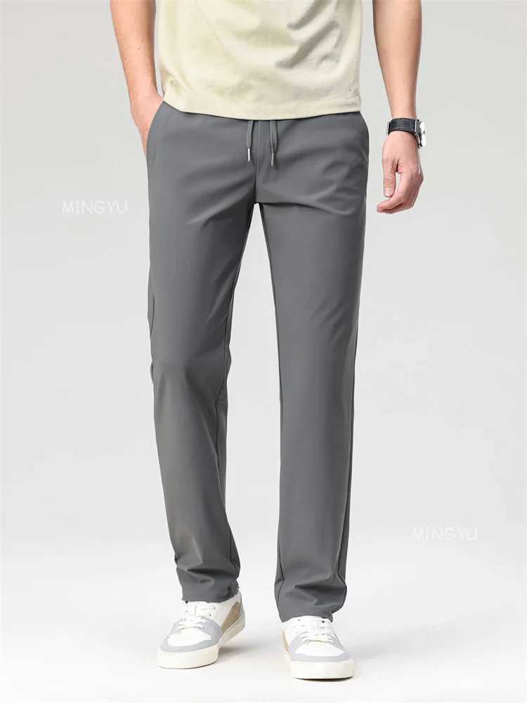 Summer High Stretch Smooth Ice Silk Casual Pants Men Thin Soft Elastic Waist Korean Gray Sweatpants Sports Jogging Trousers Men W250812