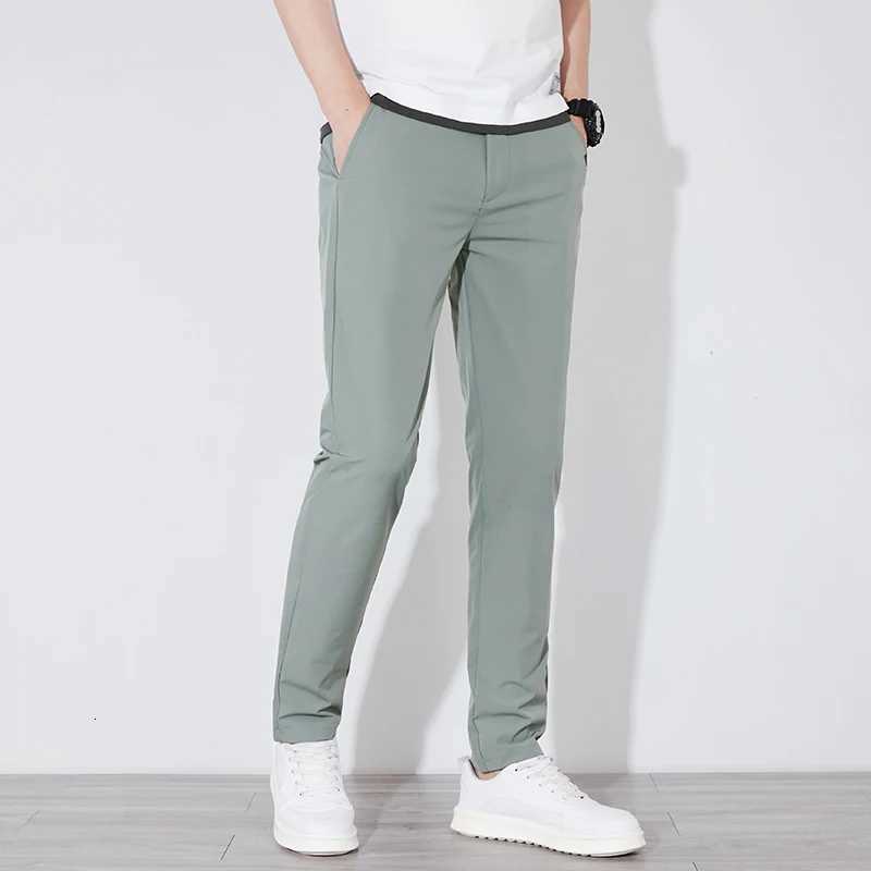 Summer Silk Stretch Smooth Trousers Men Business Elastic Waist Korean Classic Thin Cool Black Gray Casual Suit Pants Male Brand W250812