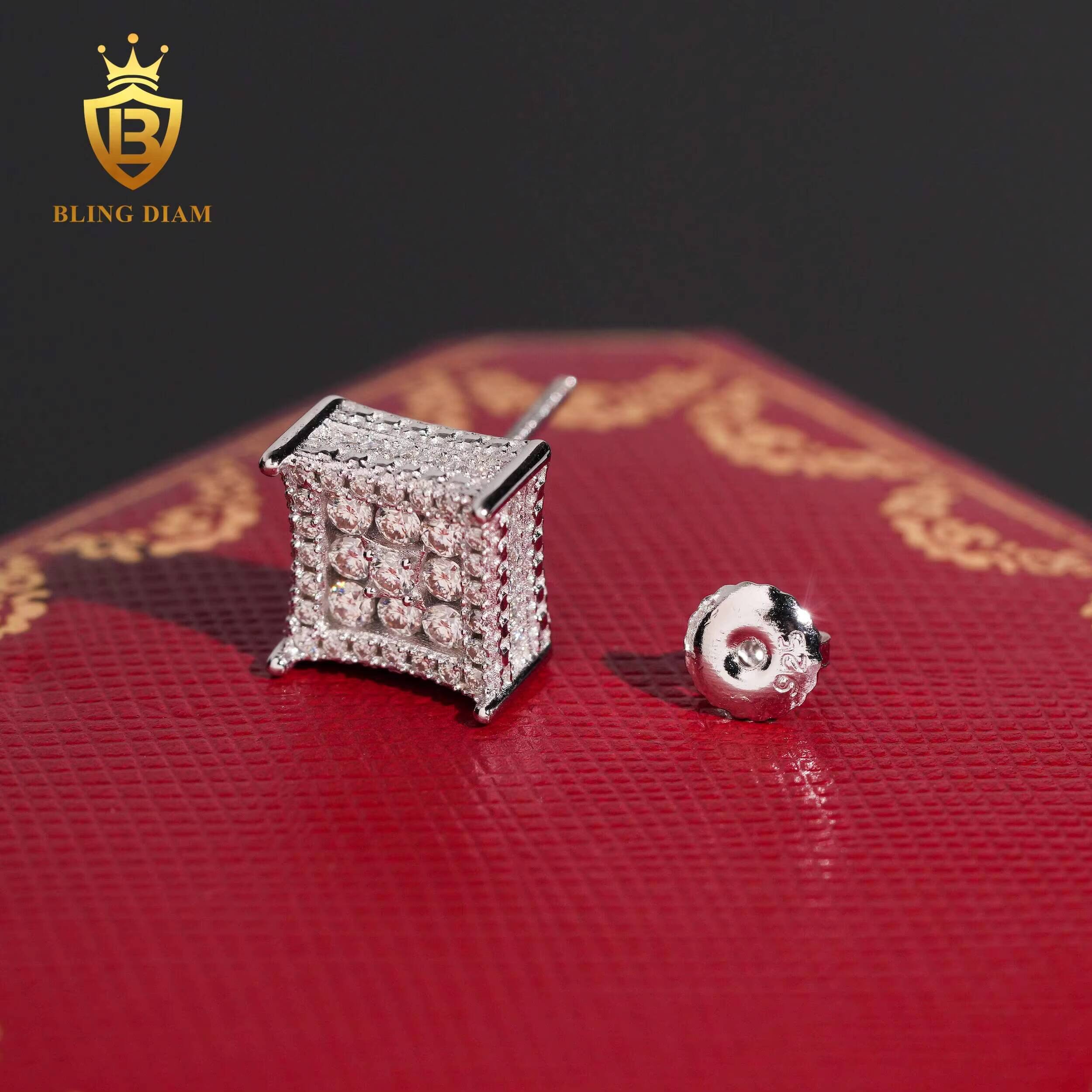 Hot Sale VVS1 Iced Out Moissanite Fashion Earring 925 Sterling Silver Gold Plated Hiphop Style GRA Certificate Past Diamond Test