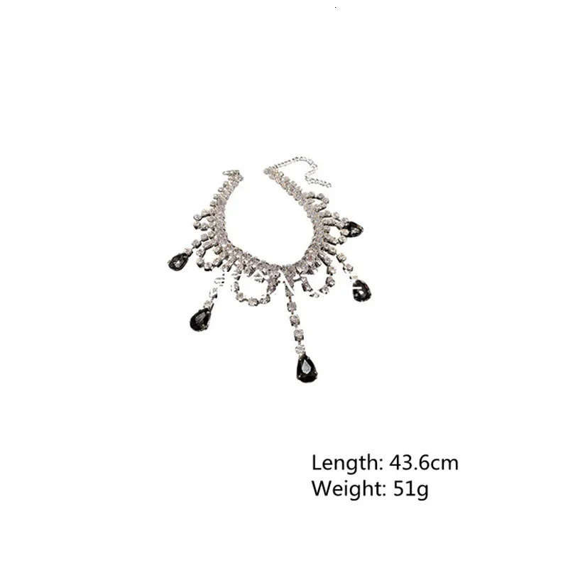 FYUAN Black Water Drop Crystal Choker Necklaces for Women Long Tassel Rhinestones Necklaces Statement Jewelry 250807