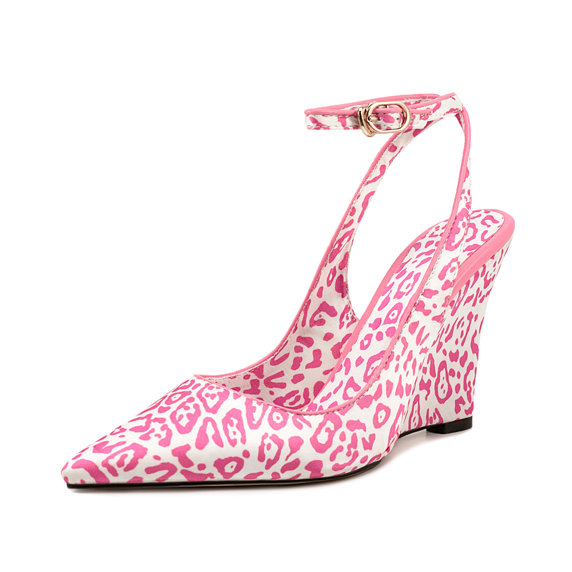 Glitter Sequin Platform Sandals - Animal Print Pointed Toe Ankle Strap Wedges (Multicolor/Black/Pink)