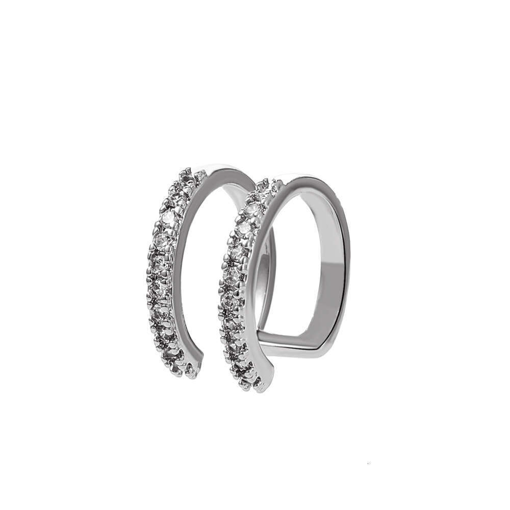 Ins Style Copper Inlaid Zircon Double Layer Cuff Women, Unique and Simple Colorful Geometric Ear Clip for Non-Pierced Ears