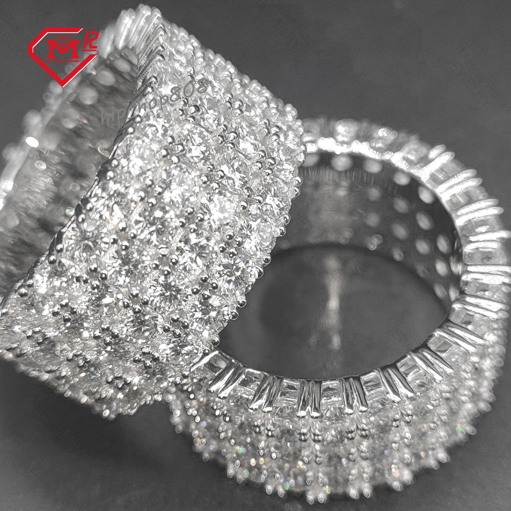 Hiphop Moissanite Ring 4 Rows Pave Setting Eternity Band Ring 925 Sterling Silver Vvs Moissanite Ring