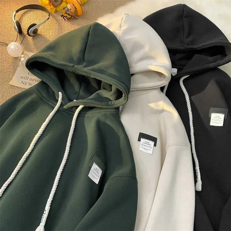 Autumn New in Solid Color Hooded Sweatshirts For Men Y2K Streetwear Appliques Hoodies Women Oversized Fleece Pullover Hoody Y250811