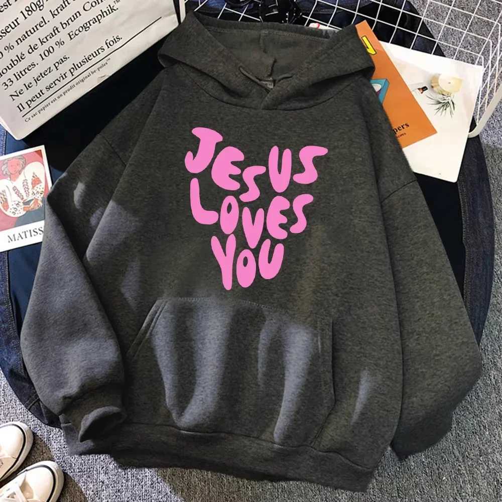 2025 Jesus Loves Me Letter Funny Prints Hoodies Women Autumn Warm Sweatshirt Fleece All-Match Clothes Pocket Oversized Hoody Y250811
