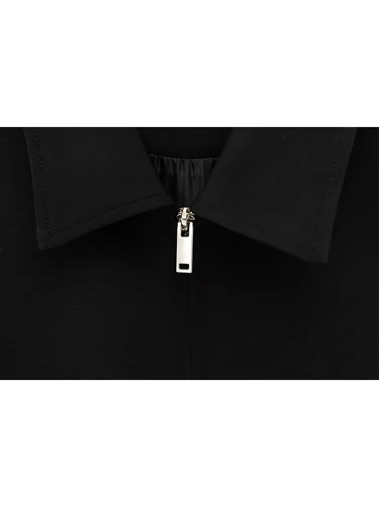 TFMLN Fashion Set For Women Summer Slim Lapel Zipper Short Sleeve Coat Top Wide Leg Pants Two Piece Leisure Black 250811