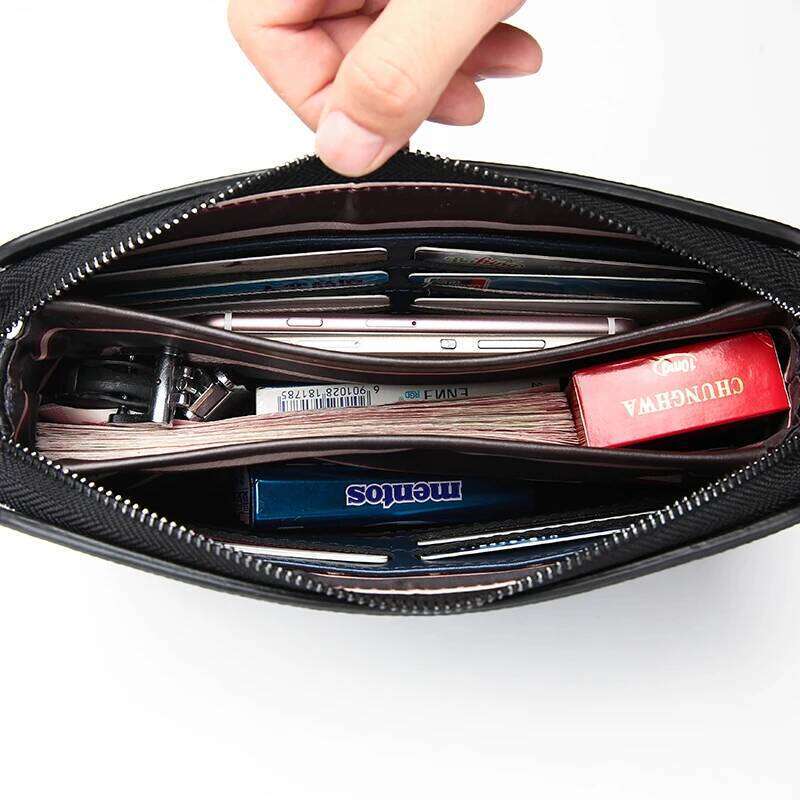 Cowhide genuine leather Password lock design men's wallet hand-held card handbag bags designer bag