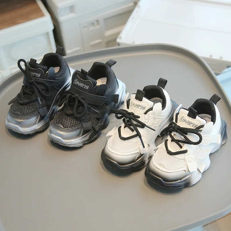 Lace Up Gradient Color Childrens Mesh Breathable Sports Shoes Round Toe Non Slip Unique Fashion Design Soft Thick Sole Shoes T250812