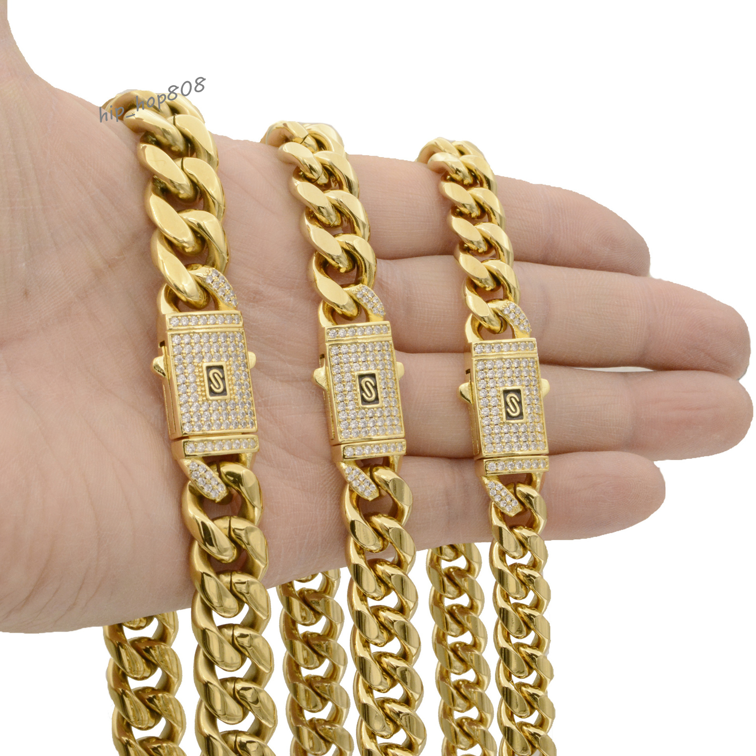 Hip Hop Stainless Steel Necklace Bling Moissanite Stone PVD 18K Gold Plated Cuban Miami Monaco Chain Necklace for Men Women