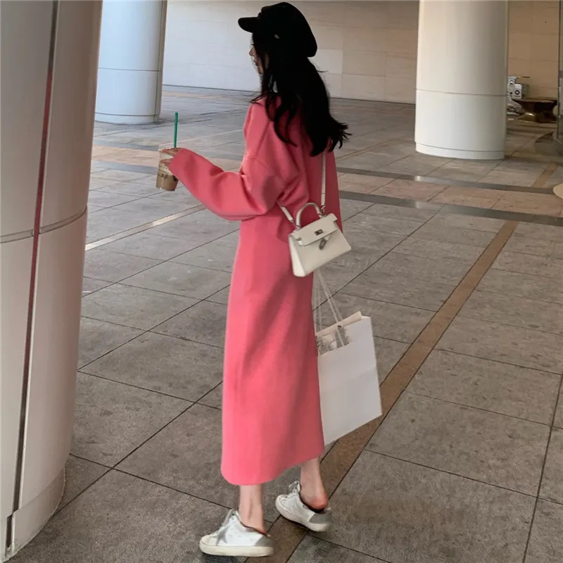 Fashion O Neck Long Sleeve Knitted Pullovers Skirt Suits Winter Elegant Ladies Solid Cashmere Sweater Skirt 2 Piece Set Women 250811