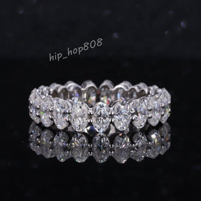 14K Solid White Gold Stunning Moissanite Wedding Band Full Eternity Oval Moissanite Ring for Women