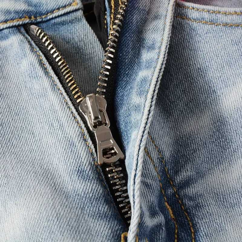 High Street Jeans Patch Hand-worn Holes Slim Skinny Jeans for Men X250812