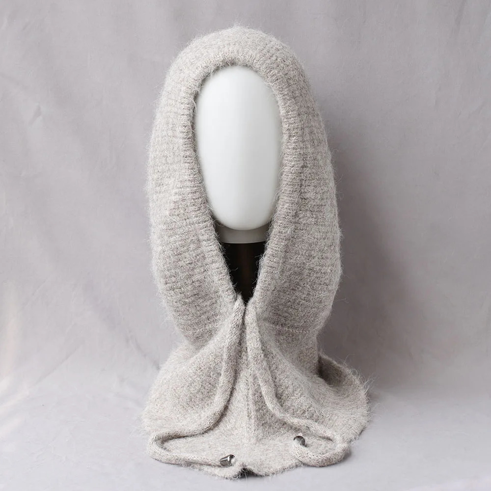 Unisex 100%Wool Knitted Balaclava Winter Ear Face Neck Protect One-Piece Scarf Hat Soft Warm Hooded Beanies Twist False Collar 250808