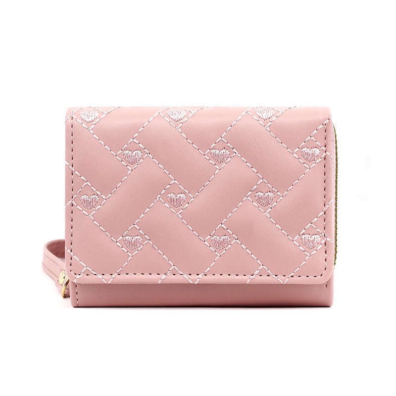New Women's Short Simple Embroidered Heart PU 70% off Card Holder Multi-Card Slot Wallet Purse