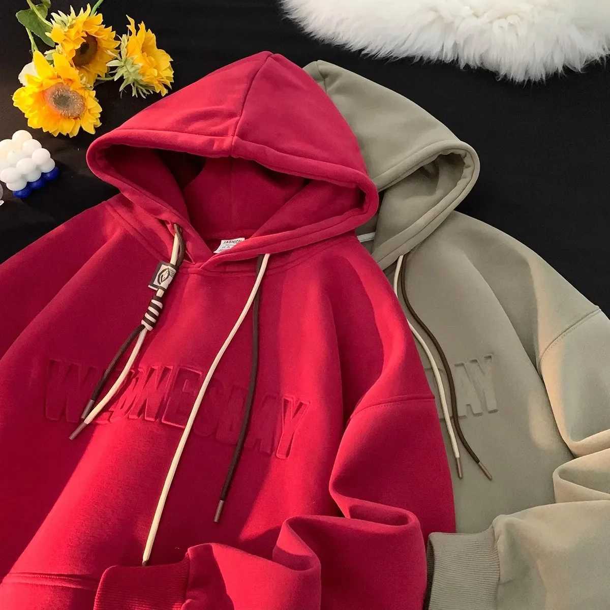 3D Letter Casual Loose Mens Hooded Sweatshirt Thickened Fleece Warm Hoodies Autumn Winter Basic Hooded Pullover for Men Hoodies Y250811