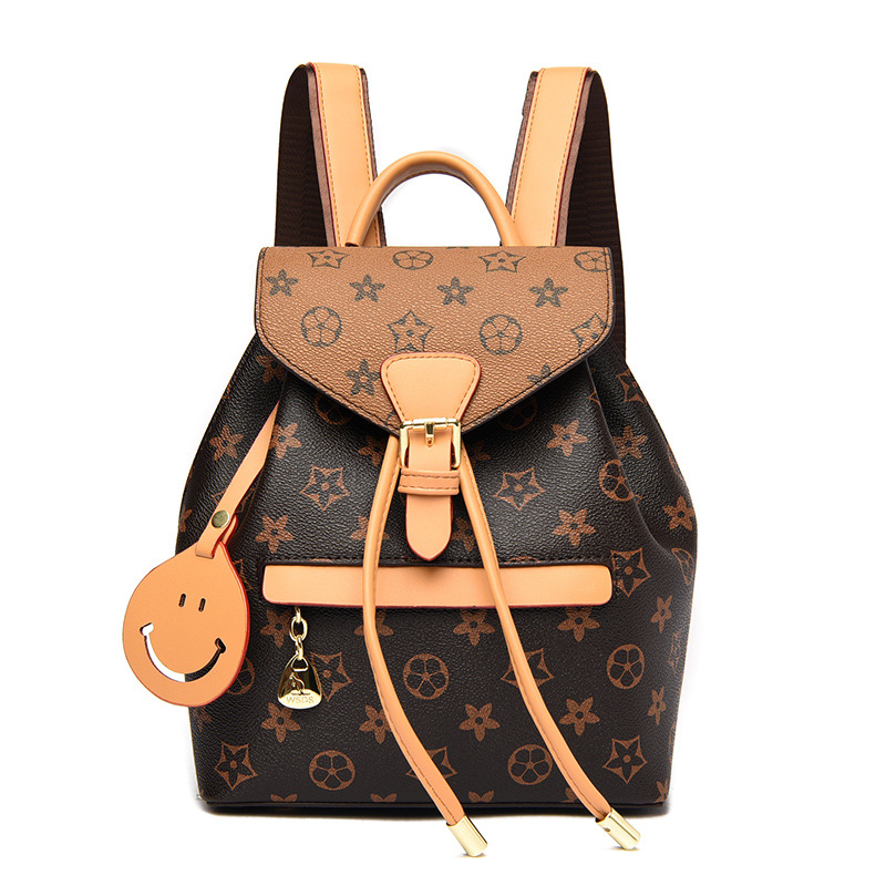 Designer's new women's printed backpack casual and trendy travel backpack large capacity yellow brown free shipping
