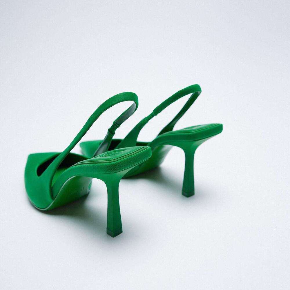 2025 New Green Fabric Open Back High Heels French Designer Pointed Designer shoe Toe Stiletto Sandals for Women