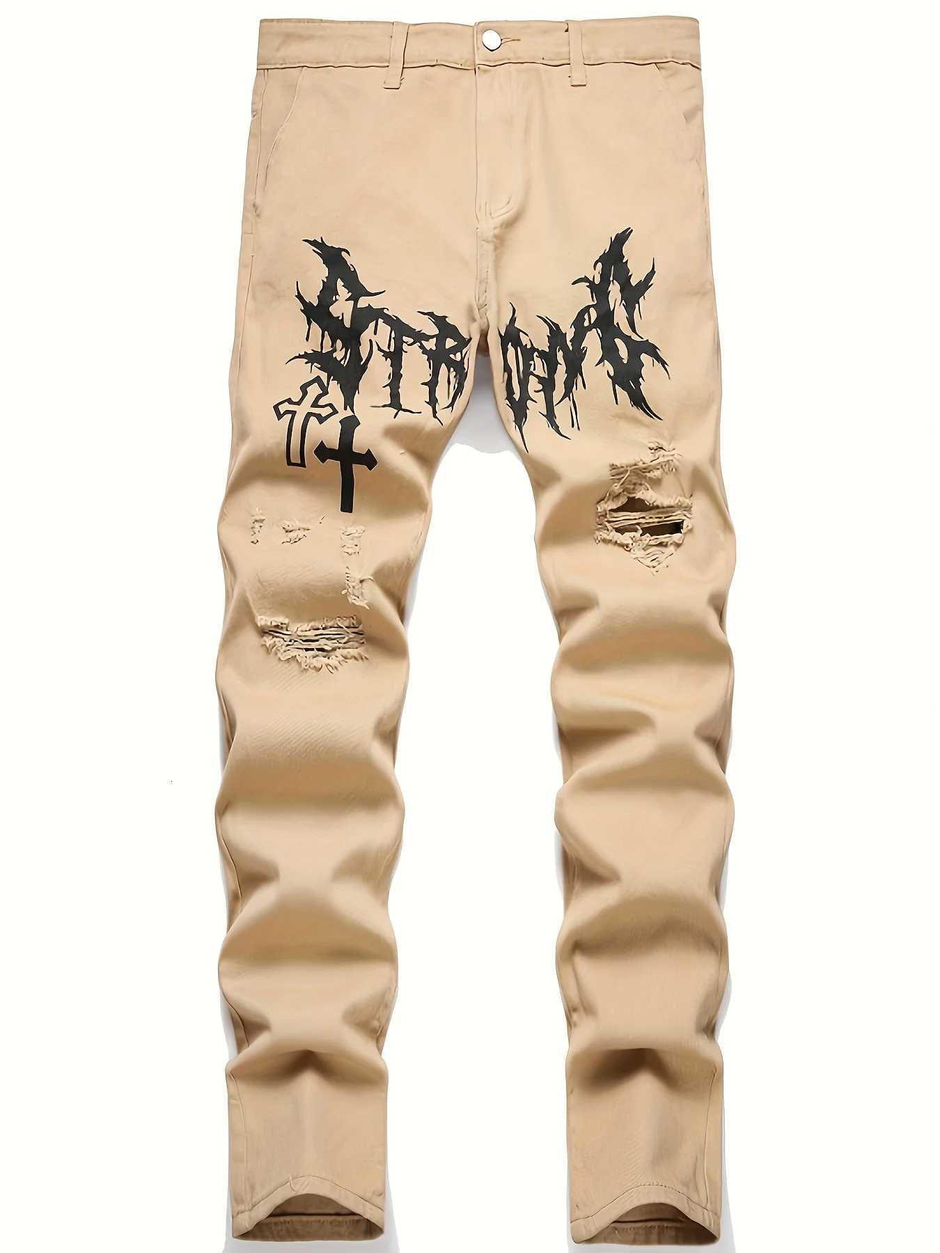 Mens street paint printed jeans and jeans X250812