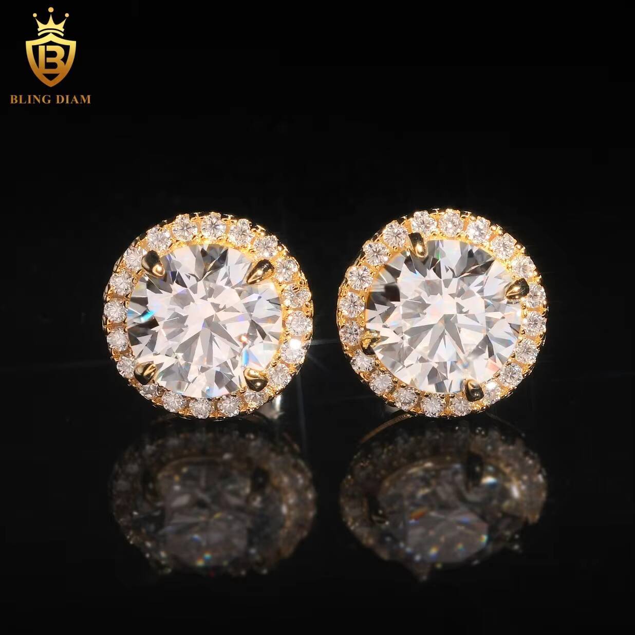 Factory Direct Custom VVS Moissanite 925 Sterling Silver Hip Hop Stud Earrings