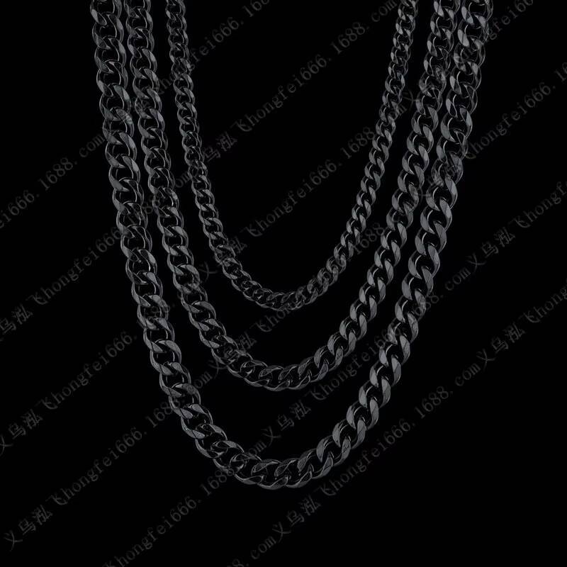 gold plated necklaces Tone Solid Metal Collar Basic Punk Carved Stainless Steel Curb Link Cuban Chain Necklace